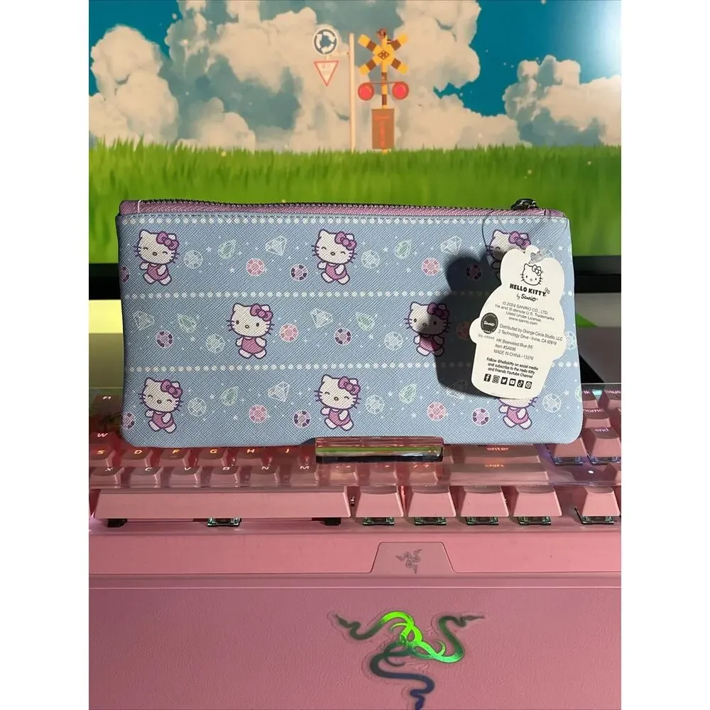 Hello Kitty Pencil Pouch Case HK Bejeweled Blue Zipper Special 2024 Sanrio